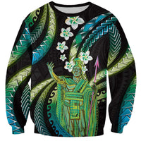 Hawaii King Kamehameha Sweatshirt Fantastic Plumeria Chartreuse Cyan