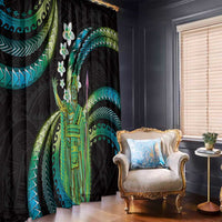 Hawaii King Kamehameha Window Curtain Fantastic Plumeria Chartreuse Cyan