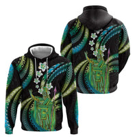 Hawaii King Kamehameha Zip Hoodie Fantastic Plumeria Chartreuse Cyan