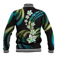 Hawaii Plumeria Baseball Jacket Chartreuse Cyan Polynesian Pattern