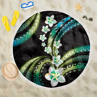 Hawaii Plumeria Beach Blanket Chartreuse Cyan Polynesian Pattern