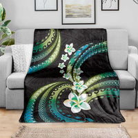 Hawaii Plumeria Blanket Chartreuse Cyan Polynesian Pattern