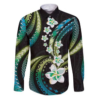 Hawaii Plumeria Family Matching Puletasi and Hawaiian Shirt Chartreuse Cyan Polynesian Pattern