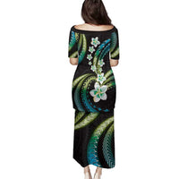 Hawaii Plumeria Family Matching Puletasi and Hawaiian Shirt Chartreuse Cyan Polynesian Pattern