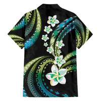 Hawaii Plumeria Family Matching Short Sleeve Bodycon Dress and Hawaiian Shirt Chartreuse Cyan Polynesian Pattern