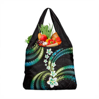 Hawaii Plumeria Grocery Bag Chartreuse Cyan Polynesian Pattern