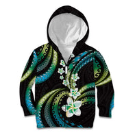 Hawaii Plumeria Kid Hoodie Chartreuse Cyan Polynesian Pattern