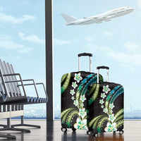 Hawaii Plumeria Luggage Cover Chartreuse Cyan Polynesian Pattern