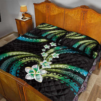 Hawaii Plumeria Quilt Bed Set Chartreuse Cyan Polynesian Pattern