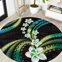 Hawaii Plumeria Round Carpet Chartreuse Cyan Polynesian Pattern LT01 Cyan - Polynesian Pride