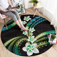 Hawaii Plumeria Round Carpet Chartreuse Cyan Polynesian Pattern LT01 - Polynesian Pride