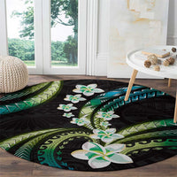 Hawaii Plumeria Round Carpet Chartreuse Cyan Polynesian Pattern LT01 - Polynesian Pride