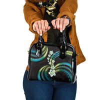 Hawaii Plumeria Shoulder Handbag Chartreuse Cyan Polynesian Pattern