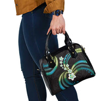 Hawaii Plumeria Shoulder Handbag Chartreuse Cyan Polynesian Pattern