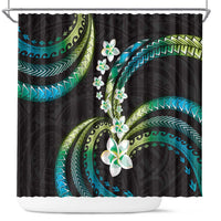 Hawaii Plumeria Shower Curtain Chartreuse Cyan Polynesian Pattern