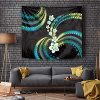 Hawaii Plumeria Tapestry Chartreuse Cyan Polynesian Pattern