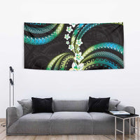 Hawaii Plumeria Tapestry Chartreuse Cyan Polynesian Pattern