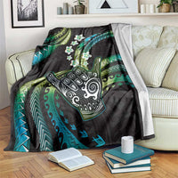 Hawaii Shaka Sign Blanket Fantastic Frangipani Chartreuse Cyan
