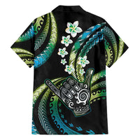 Hawaii Shaka Sign Family Matching Off Shoulder Maxi Dress and Hawaiian Shirt Fantastic Frangipani Chartreuse Cyan