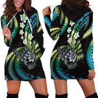 Hawaii Shaka Sign Hoodie Dress Fantastic Frangipani Chartreuse Cyan