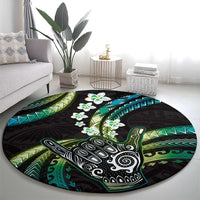 Hawaii Shaka Sign Round Carpet Fantastic Frangipani Chartreuse Cyan