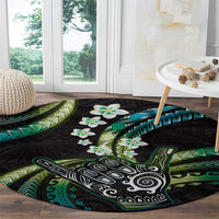 Hawaii Shaka Sign Round Carpet Fantastic Frangipani Chartreuse Cyan