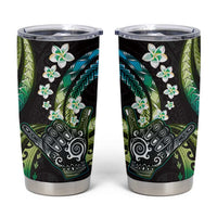 Hawaii Shaka Sign Tumbler Cup Fantastic Frangipani Chartreuse Cyan
