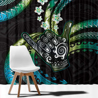 Hawaii Shaka Sign Window Curtain Fantastic Frangipani Chartreuse Cyan