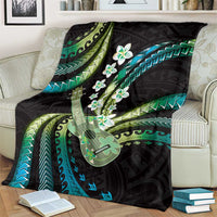 Hawaiian Ukulele Blanket Chartreuse Cyan Fantastic Plumeria