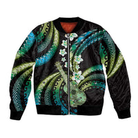 Hawaiian Ukulele Bomber Jacket Chartreuse Cyan Fantastic Plumeria