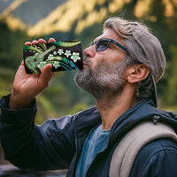 Hawaiian Ukulele 4 in 1 Can Cooler Tumbler Chartreuse Cyan Fantastic Plumeria