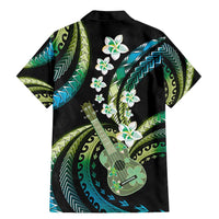 Hawaiian Ukulele Family Matching Mermaid Dress and Hawaiian Shirt Chartreuse Cyan Fantastic Plumeria