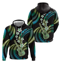 Hawaiian Ukulele Hoodie Chartreuse Cyan Fantastic Plumeria