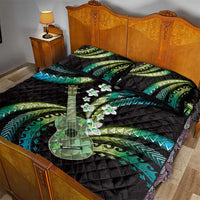 Hawaiian Ukulele Quilt Bed Set Chartreuse Cyan Fantastic Plumeria