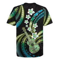 Hawaiian Ukulele Rugby Jersey Chartreuse Cyan Fantastic Plumeria