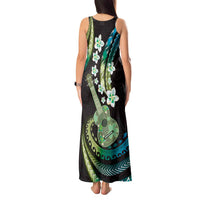 Hawaiian Ukulele Tank Maxi Dress Chartreuse Cyan Fantastic Plumeria