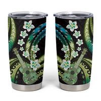Hawaiian Ukulele Tumbler Cup Chartreuse Cyan Fantastic Plumeria