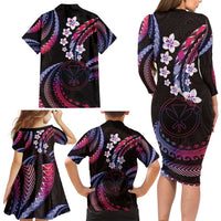 Hawaii Map Kanaka Maoli Family Matching Long Sleeve Bodycon Dress and Hawaiian Shirt Fantastic Frangipani Sweet Dream