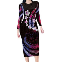 Hawaii Map Kanaka Maoli Long Sleeve Bodycon Dress Fantastic Frangipani Sweet Dream