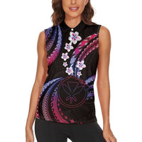 Hawaii Map Kanaka Maoli Women Sleeveless Polo Shirt Fantastic Frangipani Sweet Dream