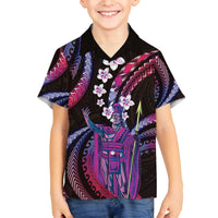 Hawaii King Kamehameha Family Matching Off The Shoulder Long Sleeve Dress and Hawaiian Shirt Fantastic Plumeria Sweet Vibes