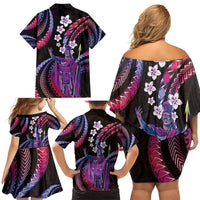 Hawaii King Kamehameha Family Matching Off Shoulder Short Dress and Hawaiian Shirt Fantastic Plumeria Sweet Vibes