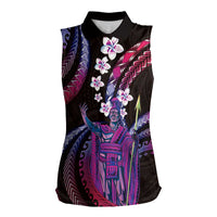 Hawaii King Kamehameha Women Sleeveless Polo Shirt Fantastic Plumeria Sweet Vibes