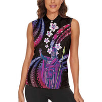 Hawaii King Kamehameha Women Sleeveless Polo Shirt Fantastic Plumeria Sweet Vibes