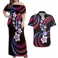 Hawaii Plumeria Couples Matching Off Shoulder Maxi Dress and Hawaiian Shirt Sweet Gradient Polynesian Pattern