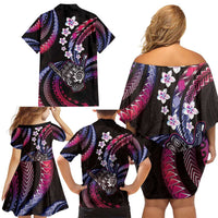 Hawaii Shaka Sign Family Matching Off Shoulder Short Dress and Hawaiian Shirt Fantastic Frangipani Sweet Vibes