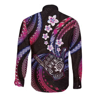 Hawaii Shaka Sign Long Sleeve Button Shirt Fantastic Frangipani Sweet Vibes