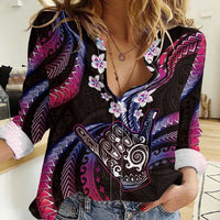 Hawaii Shaka Sign Women Casual Shirt Fantastic Frangipani Sweet Vibes