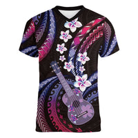 Hawaiian Ukulele Women V-Neck T-Shirt Sweet Dream Fantastic Plumeria