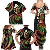 Hawaii Turtles Plumeria Family Matching Summer Maxi Dress and Hawaiian Shirt Reggae Polynesian Pattern